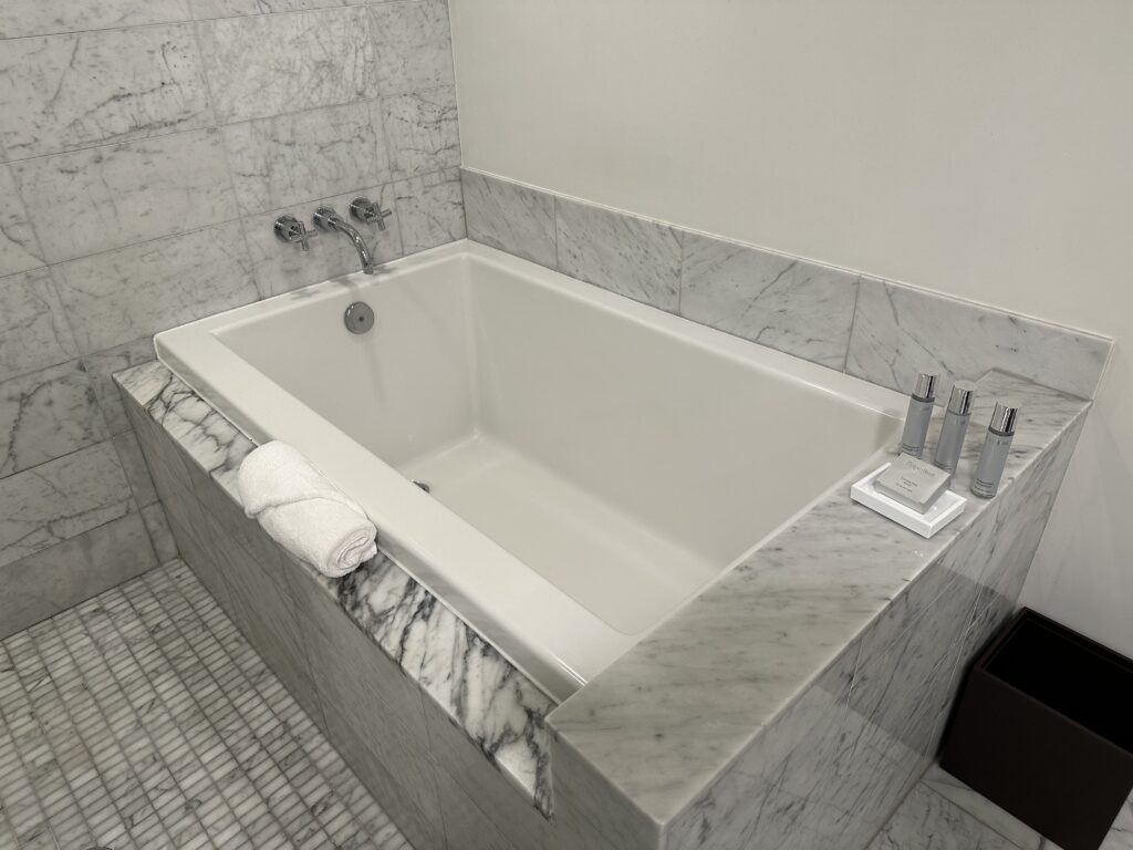 The massive soaking tub in the hotel room.
