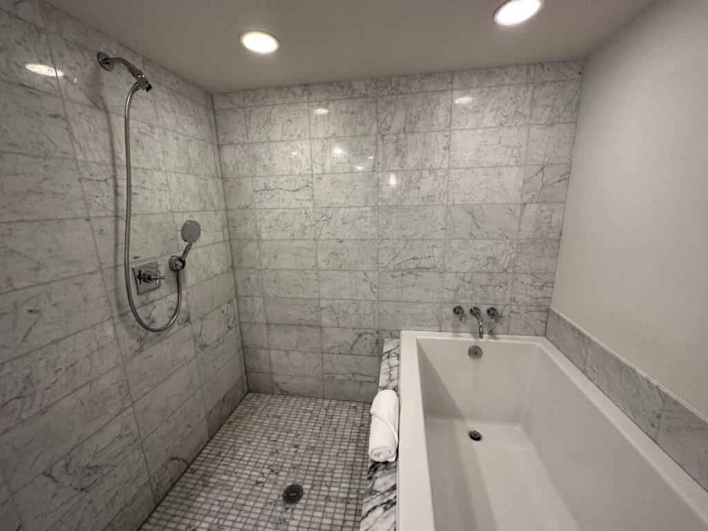 A view of the luxurious bathroom at a room in the hotel.