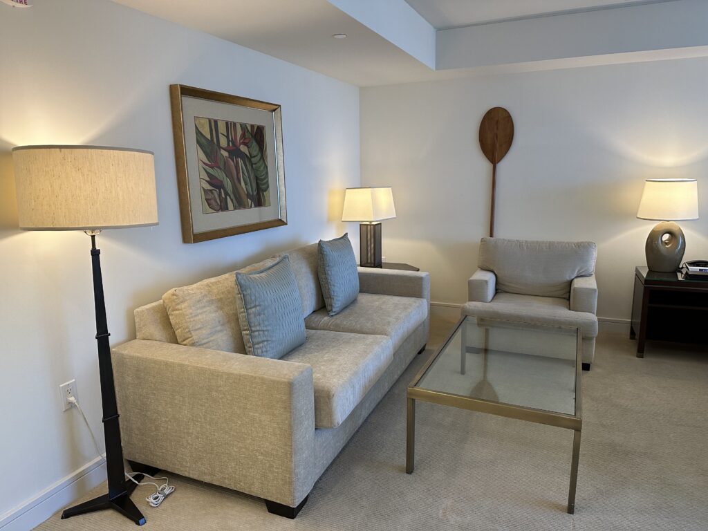 The living area in a Deluxe City View Room.