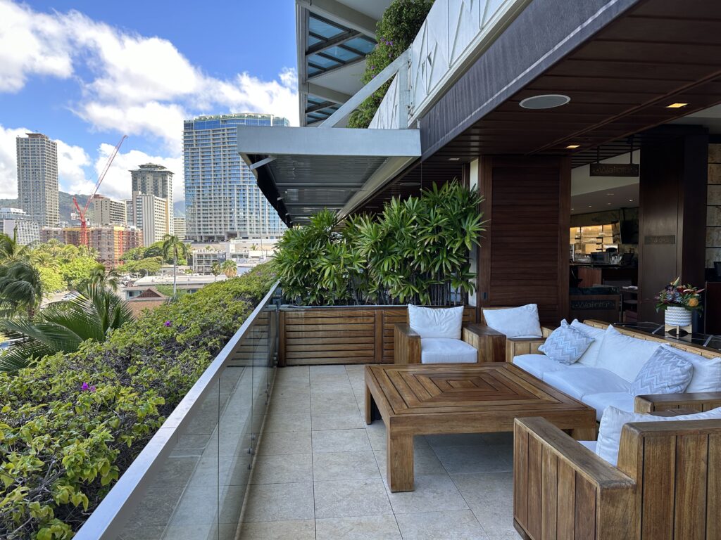 An outdoor terrace at the lobby.