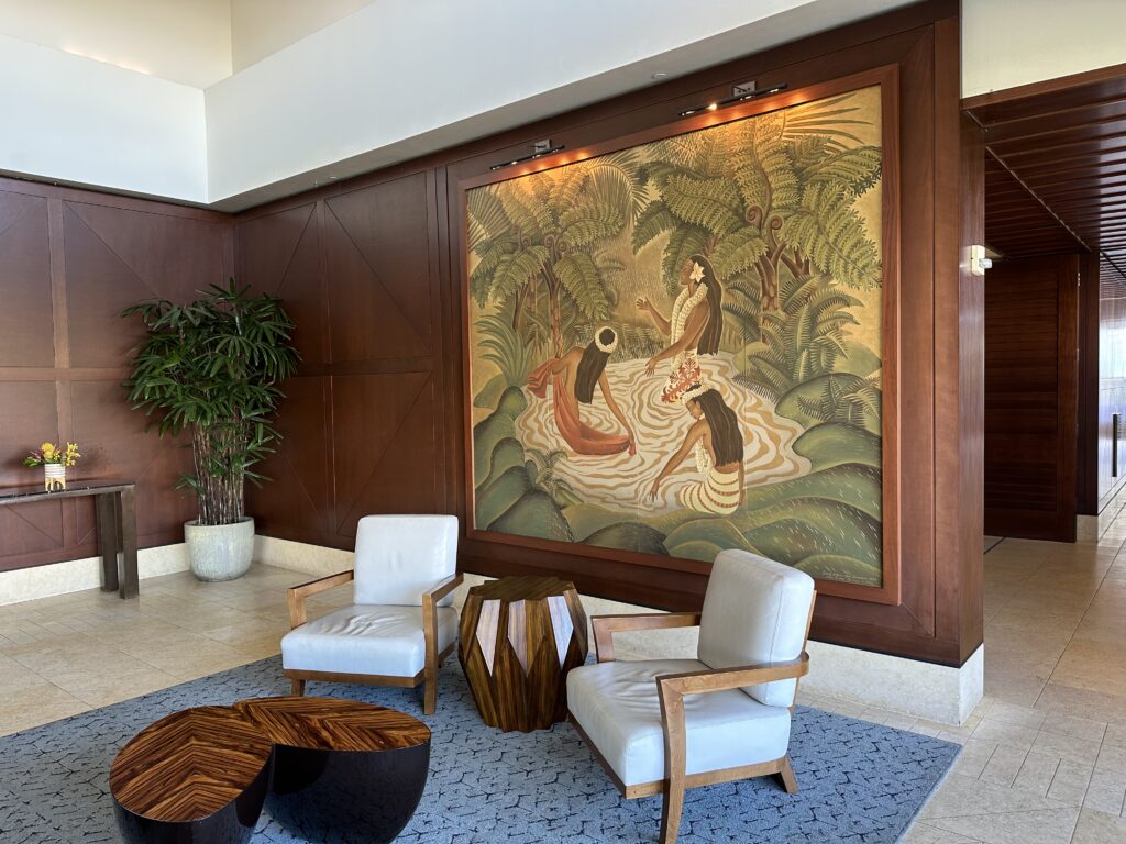 Hawaiian artworks on display at the lobby of the Trump International Hotel Waikiki.