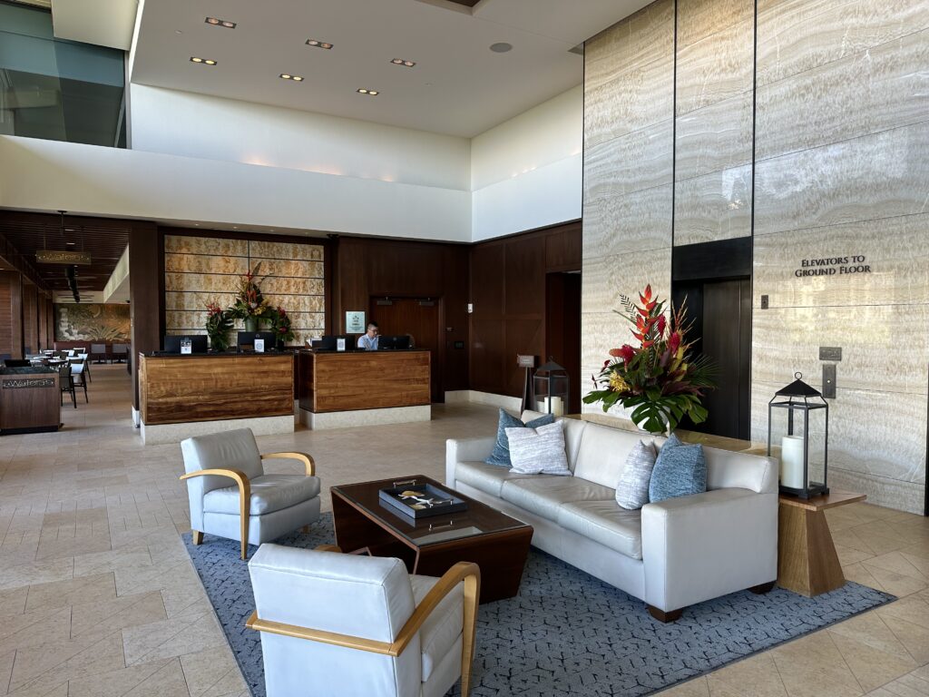 The lobby at Trump International Hotel Waikiki with the check-in area in the back.