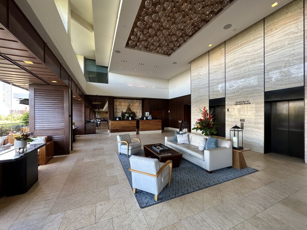 The spacious lobby at the Trump International Hotel Waikiki.